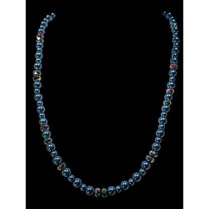 Handmade Mermaidcore Metallic Blue Faux Pearl And AB Glass Beaded Necklace