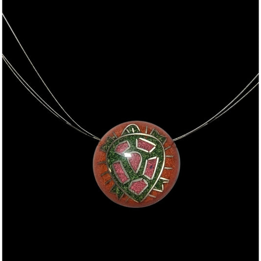 Vintage Southwestern Crushed Stone In Resin Turtle Pendant Necklace