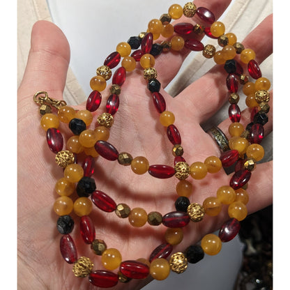 Vintage 1928 Red Yellow And Gold Tone Beaded Necklace