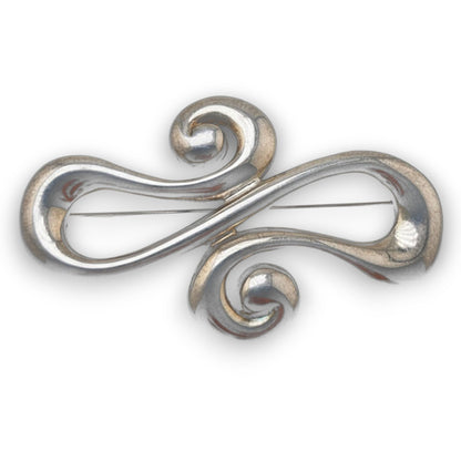 Carolee Vintage Modernist Silver Tone Abstract Swirl Brooch 2 1/2 Inch