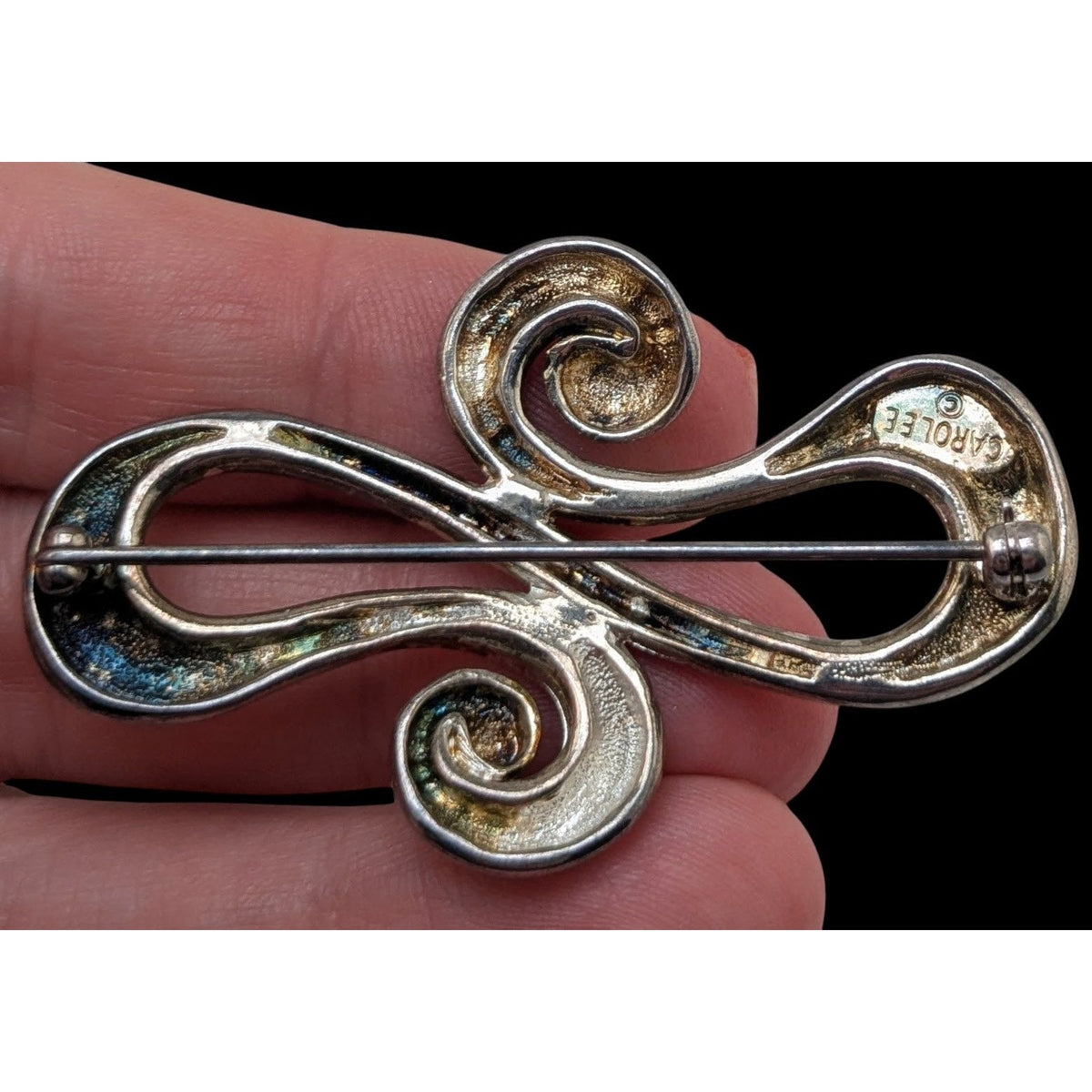Carolee Vintage Modernist Silver Tone Abstract Swirl Brooch 2 1/2 Inch
