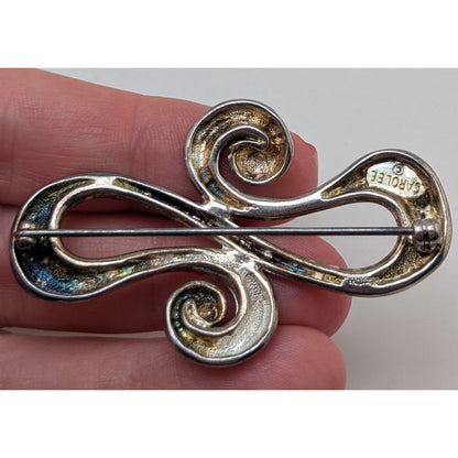 Carolee Vintage Modernist Silver Tone Abstract Swirl Brooch 2 1/2 Inch