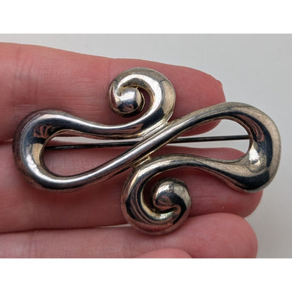 Carolee Vintage Modernist Silver Tone Abstract Swirl Brooch 2 1/2 Inch