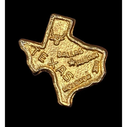 Texas-Shaped Gold-Tone Metal Pin With Cities & Bull Design 1 Inch Souvenir Gift