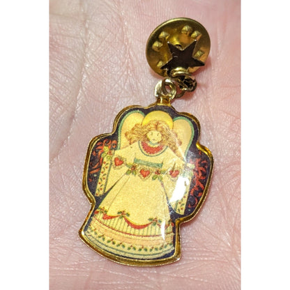 Vintage 80s Rustic Dangling Angel And Star Lapel Pin