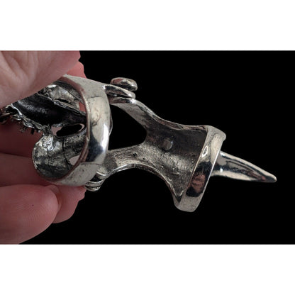 Gothic Y2K Dragon Armor Articulated Statement Ring Rhinestone Silver Tone