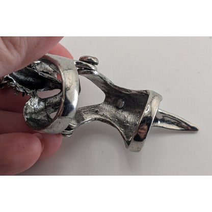 Gothic Y2K Dragon Armor Articulated Statement Ring Rhinestone Silver Tone
