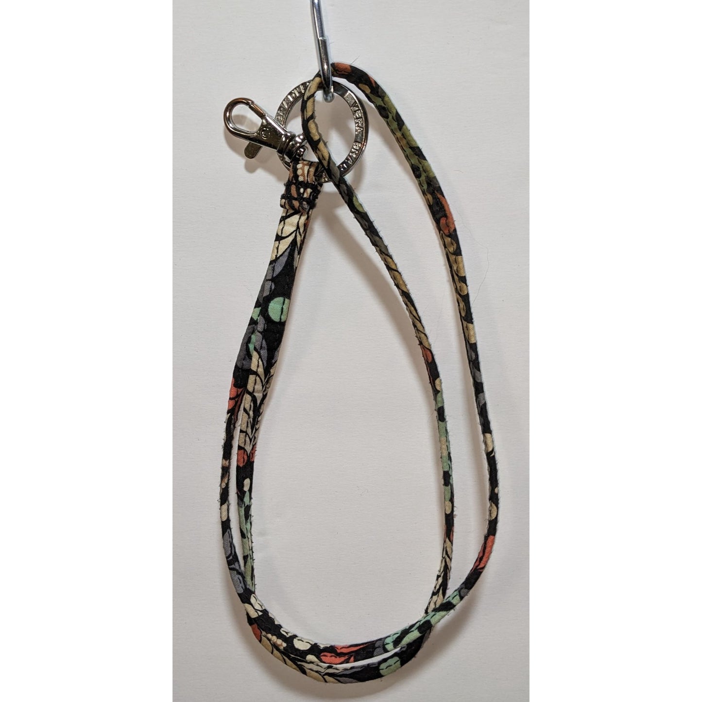 Vera Bradley Black Floral Fabric Lanyard With Metal Ring & Clip