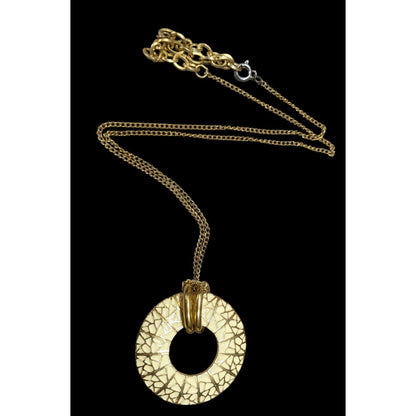 Geometric Cream And Gold Tone Open Disc Pendant Necklace