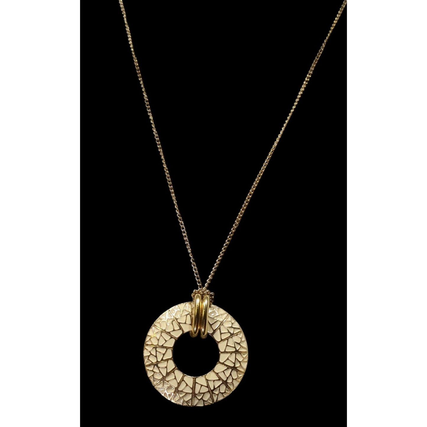 Geometric Cream And Gold Tone Open Disc Pendant Necklace