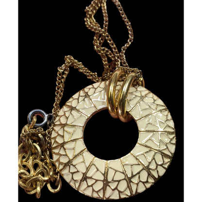 Geometric Cream And Gold Tone Open Disc Pendant Necklace