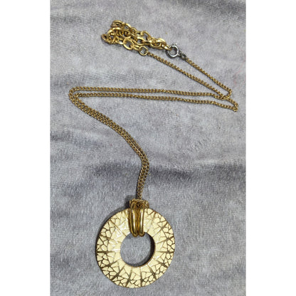 Geometric Cream And Gold Tone Open Disc Pendant Necklace