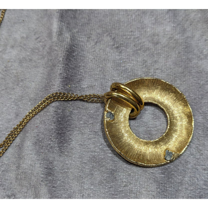 Geometric Cream And Gold Tone Open Disc Pendant Necklace