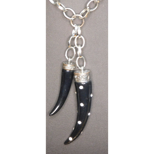 Gothic Rhinestone Claw Black And Silver Tone PendantNecklace