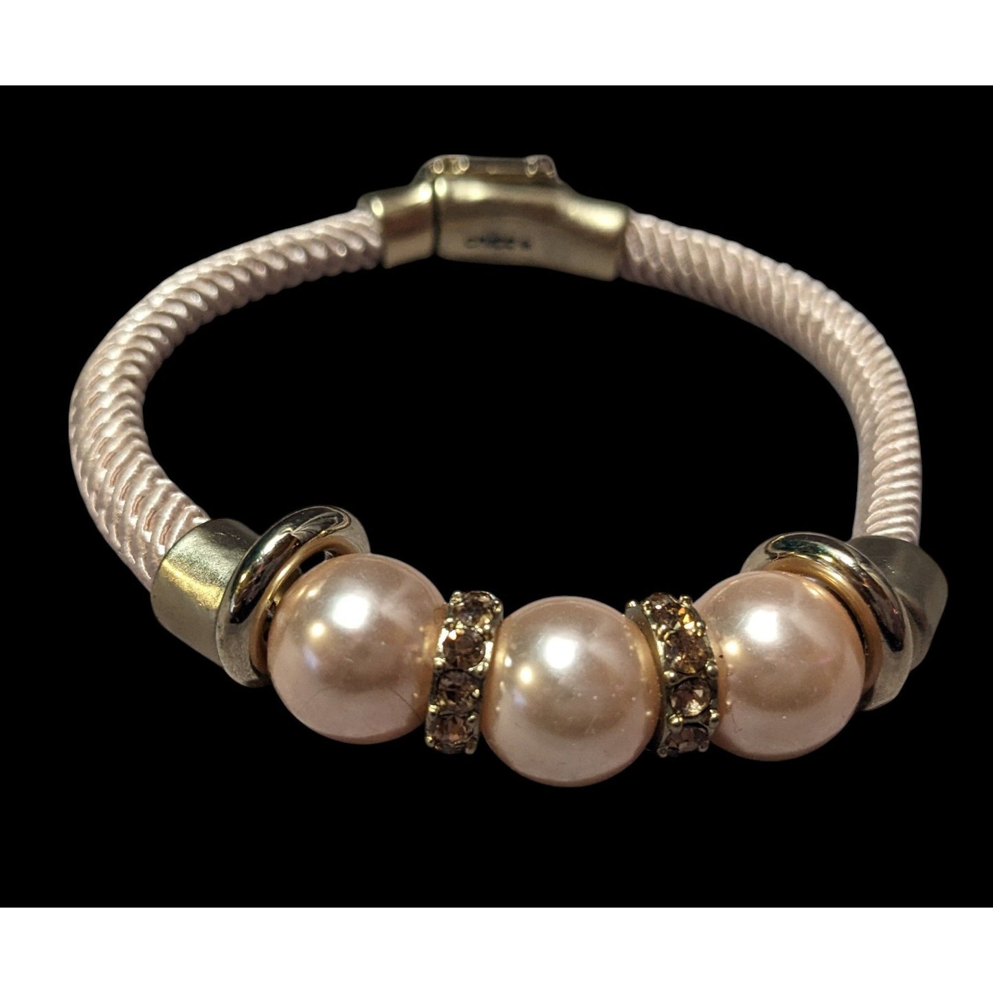 Elegant Glam Chico's Cream And Gold Tone Faux Pearl Rhinestone Rope Bracelet