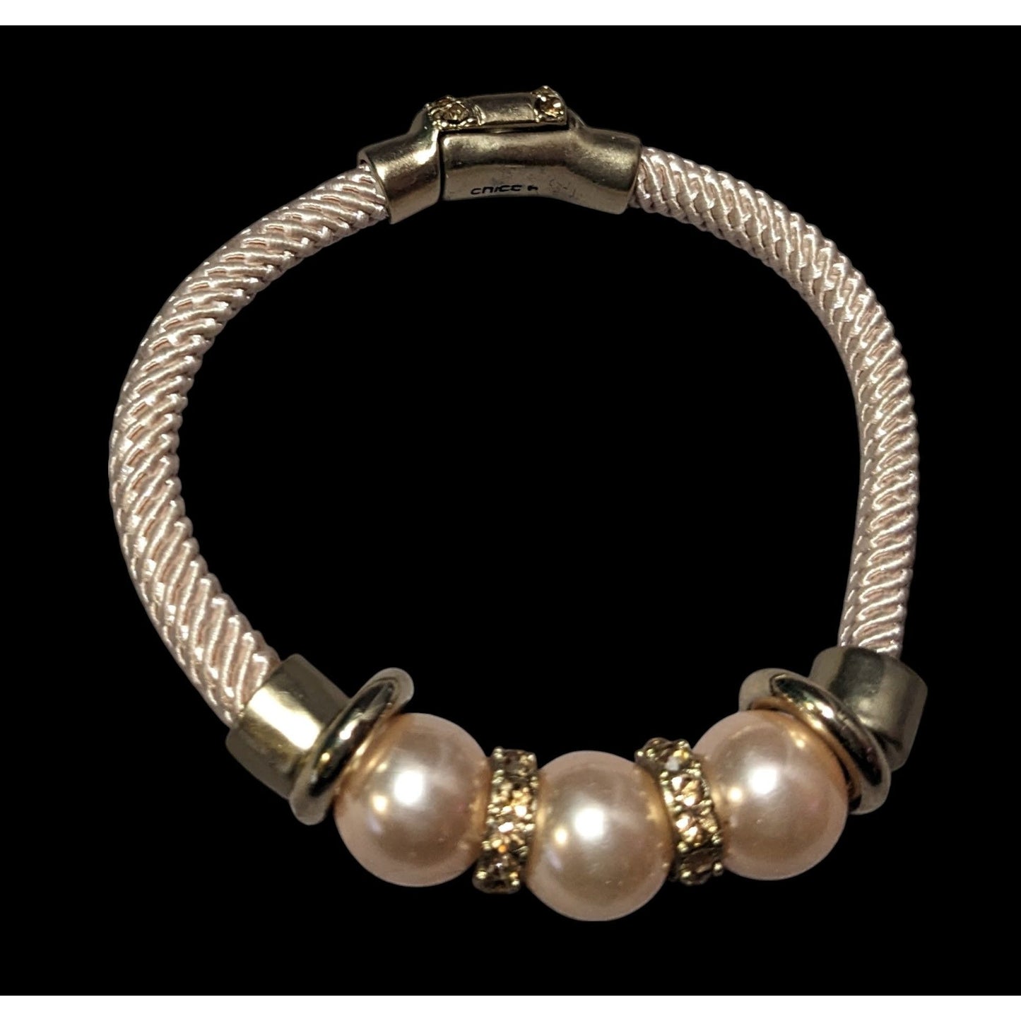 Elegant Glam Chico's Cream And Gold Tone Faux Pearl Rhinestone Rope Bracelet