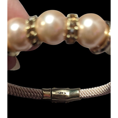 Elegant Glam Chico's Cream And Gold Tone Faux Pearl Rhinestone Rope Bracelet