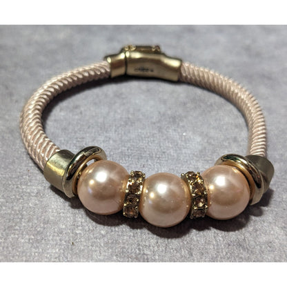 Elegant Glam Chico's Cream And Gold Tone Faux Pearl Rhinestone Rope Bracelet