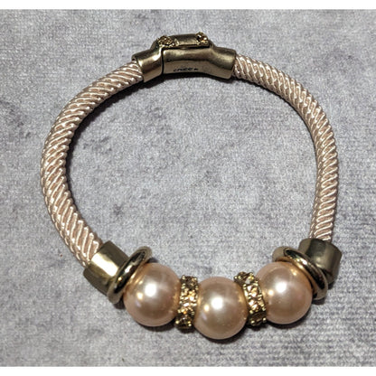 Elegant Glam Chico's Cream And Gold Tone Faux Pearl Rhinestone Rope Bracelet