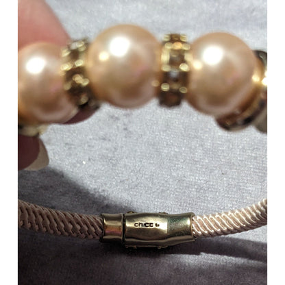 Elegant Glam Chico's Cream And Gold Tone Faux Pearl Rhinestone Rope Bracelet