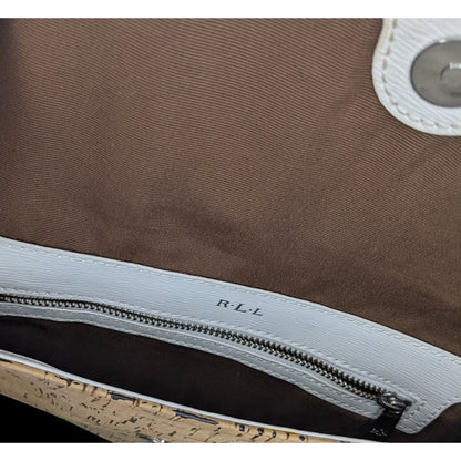 Preppy Lauren Ralph Lauren Cork & Faux Leather Clutch With Magnetic Closure Brown Lining