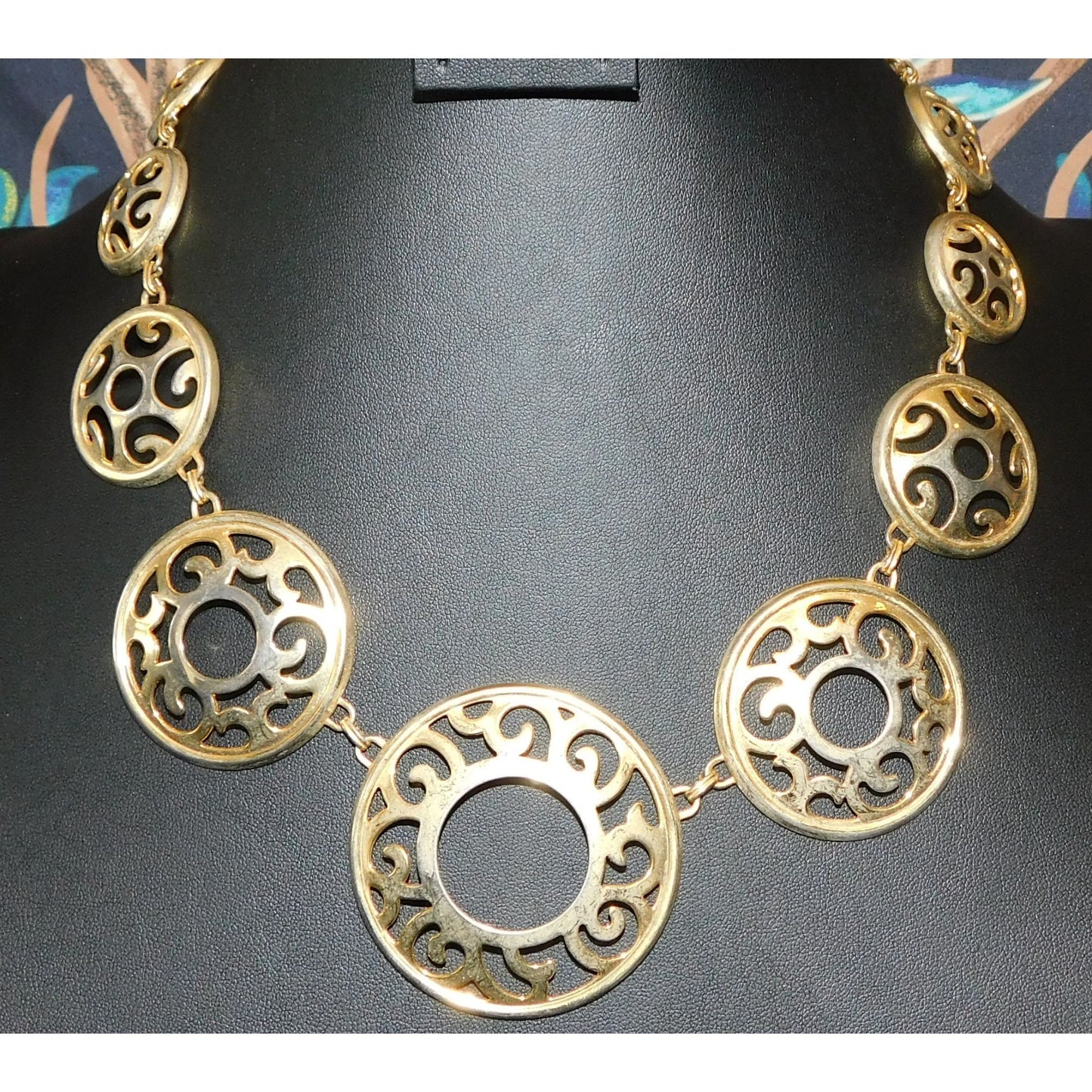 Vintage Filigree Cutout Medallion Gold Tone Necklace