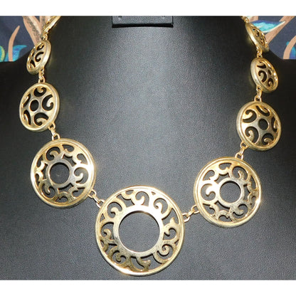 Vintage Filigree Cutout Medallion Gold Tone Necklace