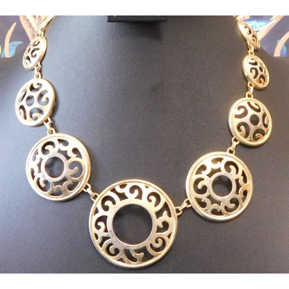 Vintage Filigree Cutout Medallion Gold Tone Necklace