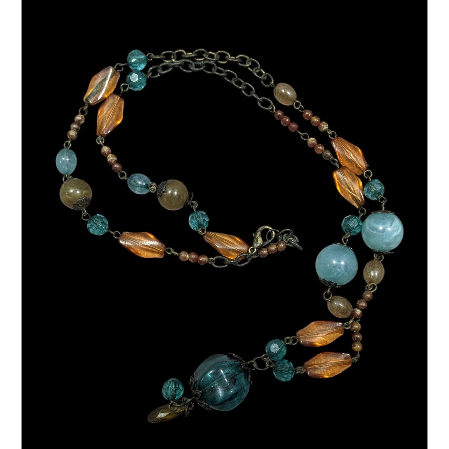 Chunky Bohemian Blue And Orange Gemmed Necklace