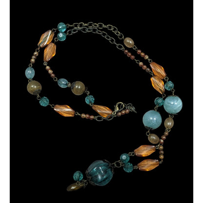 Chunky Bohemian Blue And Orange Gemmed Necklace