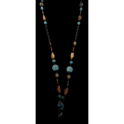 Chunky Bohemian Blue And Orange Gemmed Necklace