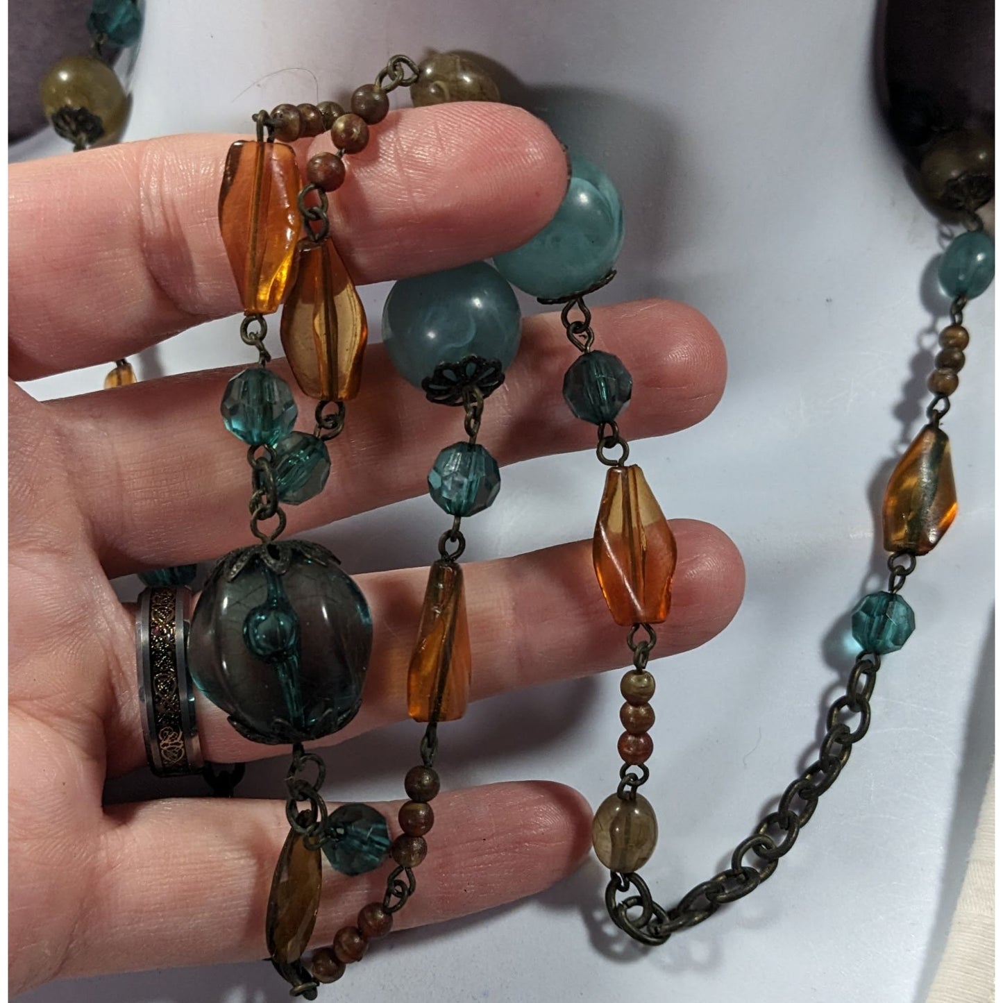 Chunky Bohemian Blue And Orange Gemmed Necklace