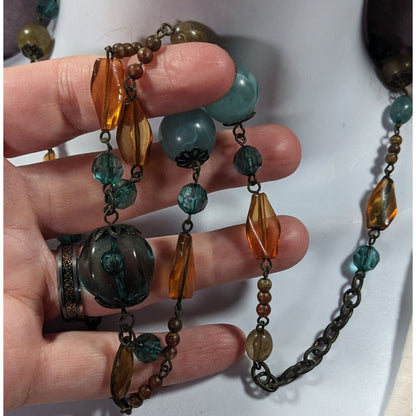 Chunky Bohemian Blue And Orange Gemmed Necklace