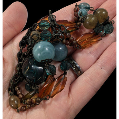 Chunky Bohemian Blue And Orange Gemmed Necklace
