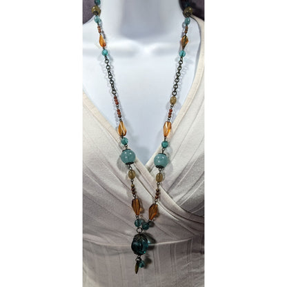 Chunky Bohemian Blue And Orange Gemmed Necklace