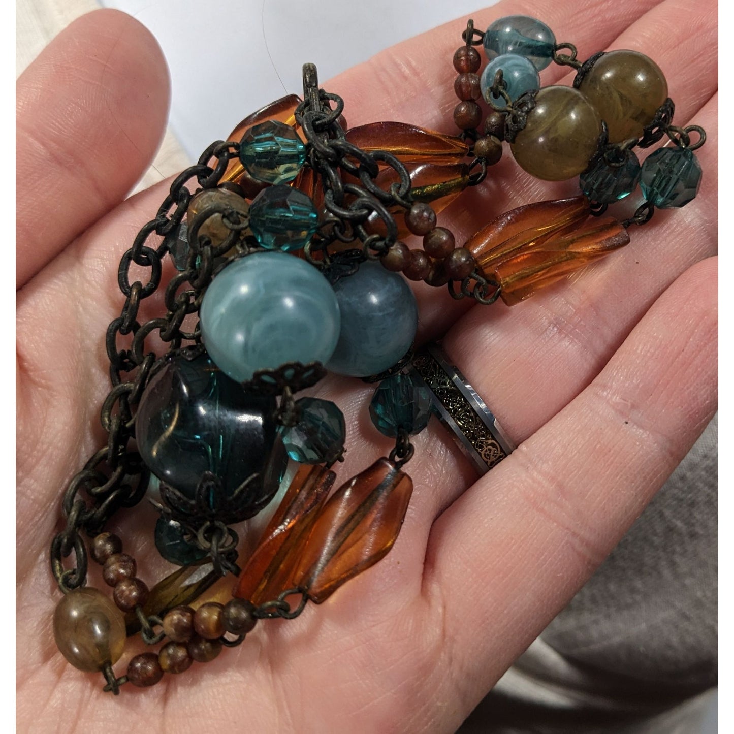 Chunky Bohemian Blue And Orange Gemmed Necklace