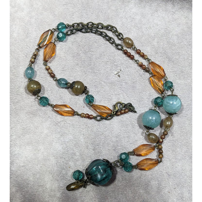Chunky Bohemian Blue And Orange Gemmed Necklace