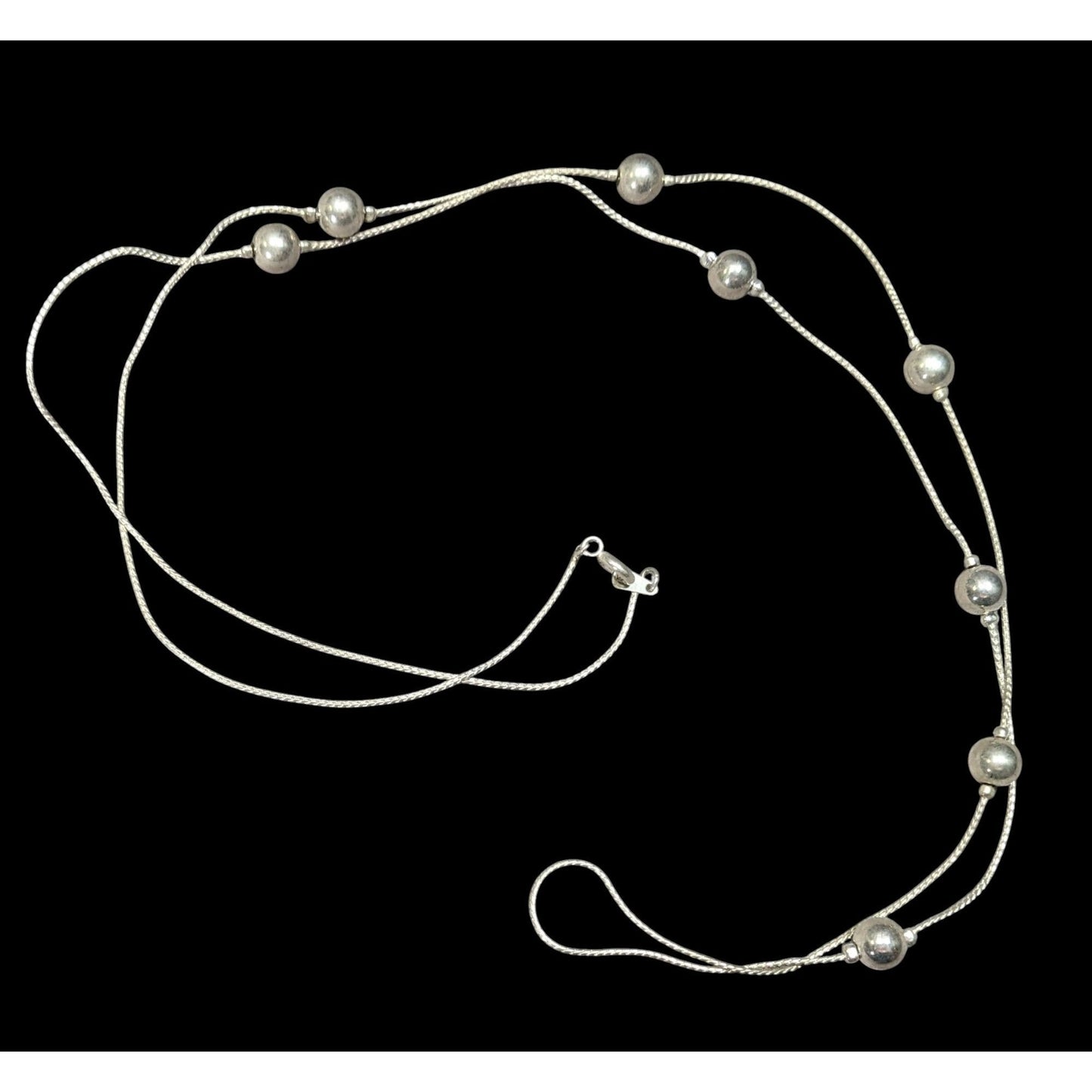 Modern Silver Tone Ball Beaded Station Necklace