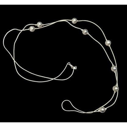 Modern Silver Tone Ball Beaded Station Necklace