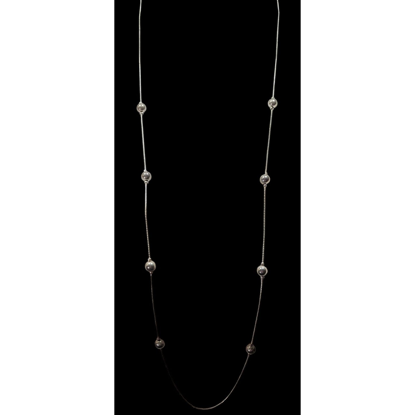 Modern Silver Tone Ball Beaded Station Necklace
