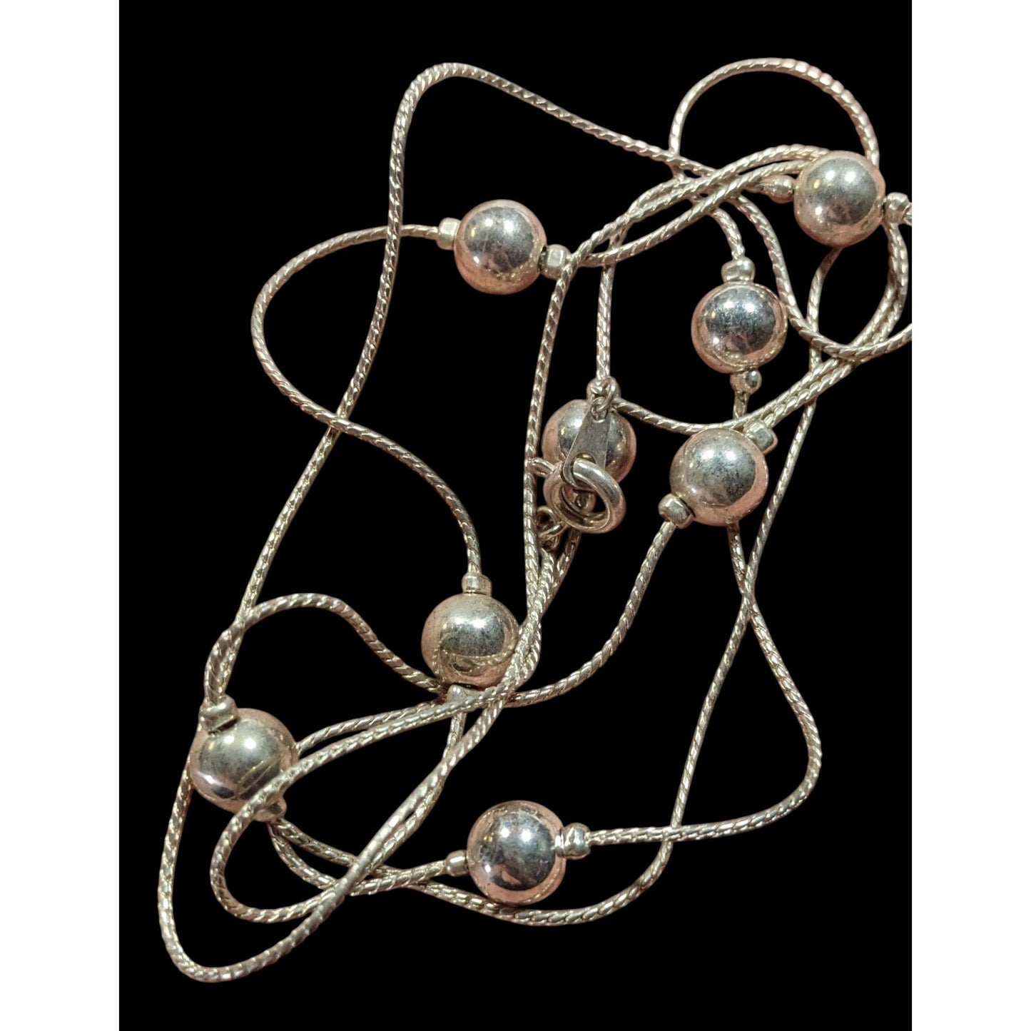 Modern Silver Tone Ball Beaded Station Necklace