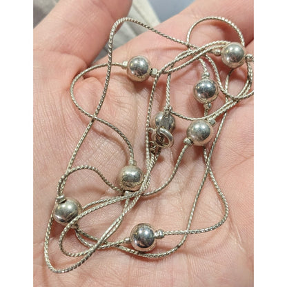 Modern Silver Tone Ball Beaded Station Necklace