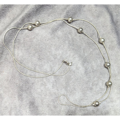 Modern Silver Tone Ball Beaded Station Necklace