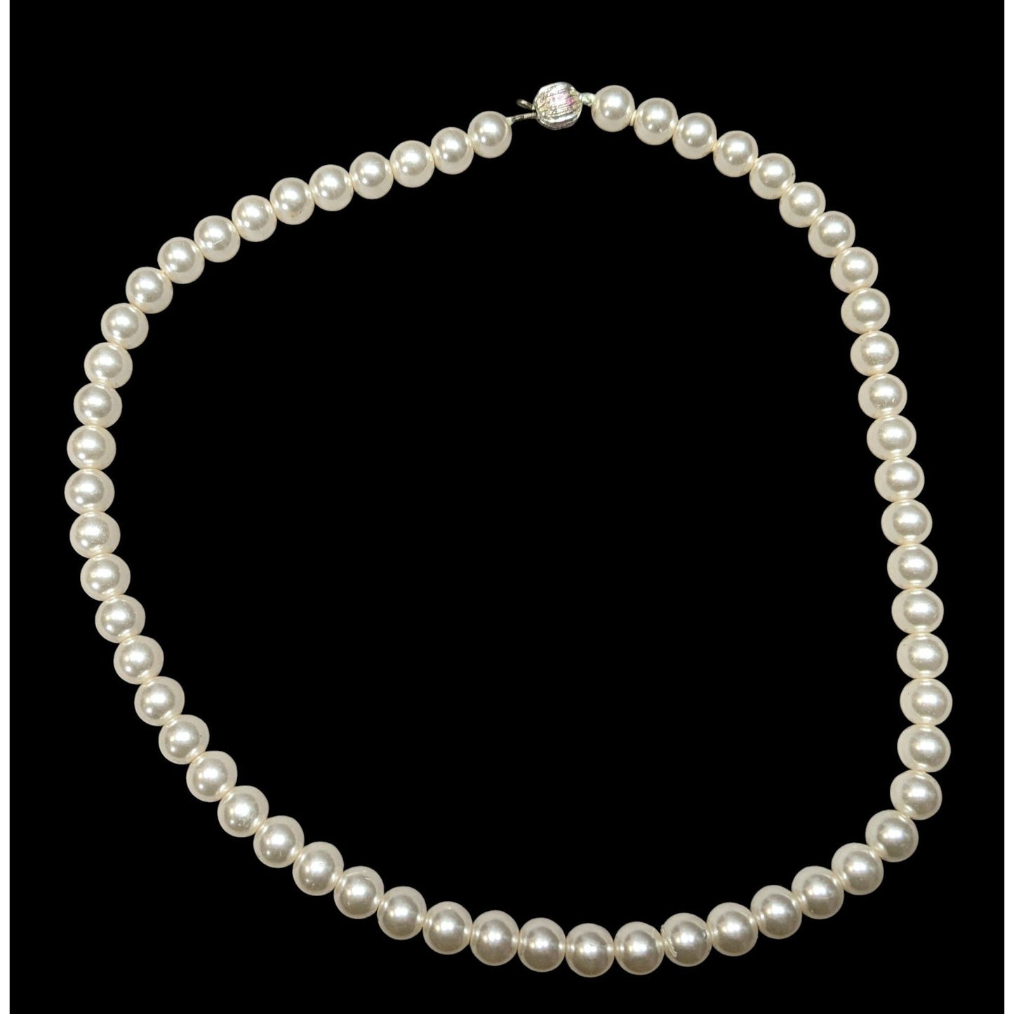 Vintage Faux Pearl Beaded Necklace With Hidden Bead Box Clasp