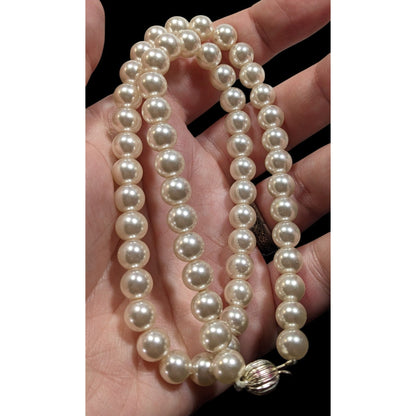 Vintage Faux Pearl Beaded Necklace With Hidden Bead Box Clasp