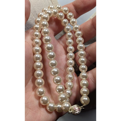 Vintage Faux Pearl Beaded Necklace With Hidden Bead Box Clasp