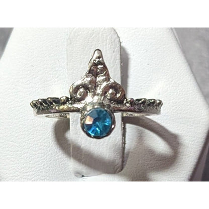 Whimsical Fantasy Silver Tone With Blue Stone Fashion Ring Size 5 1/4