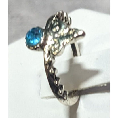 Whimsical Fantasy Silver Tone With Blue Stone Fashion Ring Size 5 1/4