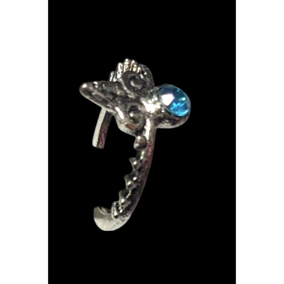 Whimsical Fantasy Silver Tone With Blue Stone Fashion Ring Size 5 1/4