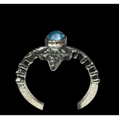 Whimsical Fantasy Silver Tone With Blue Stone Fashion Ring Size 5 1/4